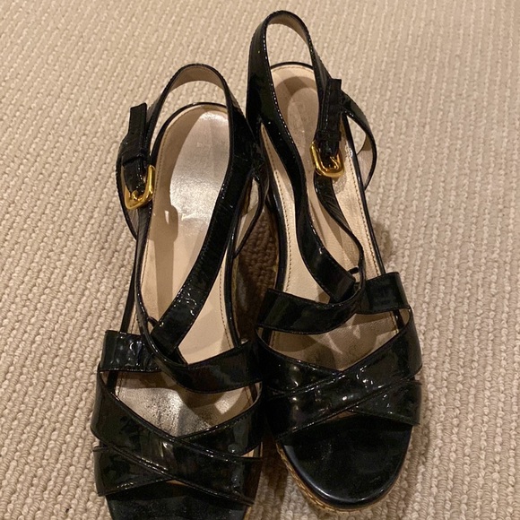 Prada Patent Leather Cork Wedge Sandals - Picture 6 of 10